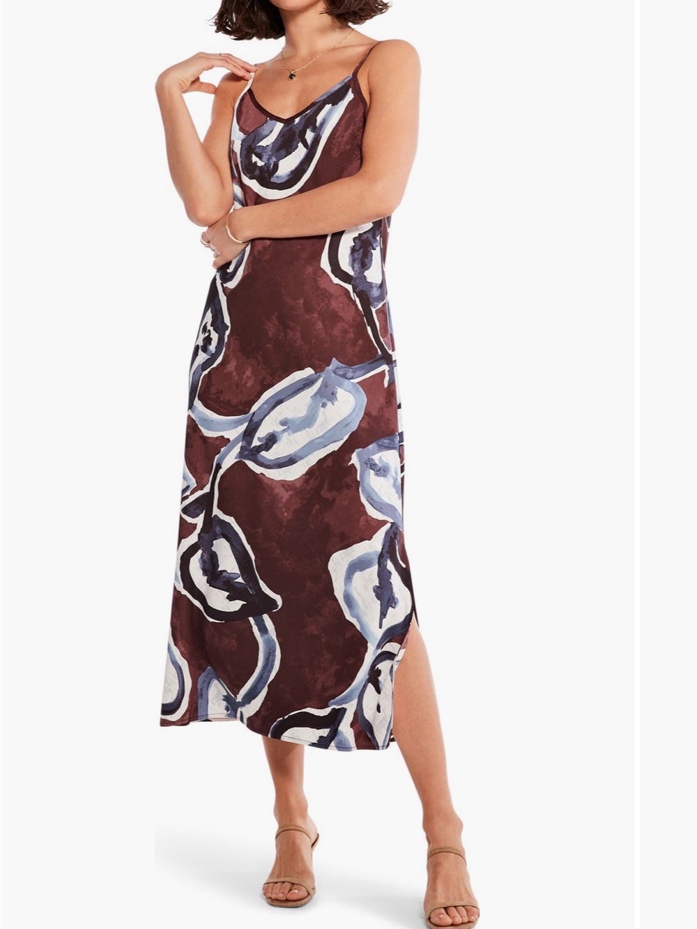 NIC+ZOE Watercolor Vines Slip Dress in Brown Multi